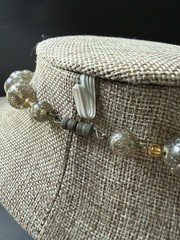 Vintage Acrylic Lucite Glitter Beaded Necklace Smoky Gray Silver Gold Bead 25”