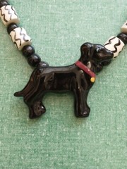 Vtg Flying Colors Dog Necklace Ceramic Black Dog White Accident Beaded Necklace