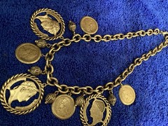 Vintage Gold Tone Faux Old Coin Design Necklace Unmarked 17” Chain