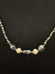 Vintage Hematite Faux Pearl Beaded Necklace Black Silver Gold Tone