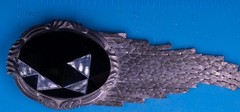 Vintage Art Deco Brooch Pin Silver Tone 3.25″ Ornate Black Glass Fringe Tassel
