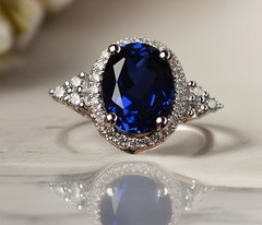 Exquisite Synthetic Blue Crystal Ring Made From Alloy Metal Plated In White K