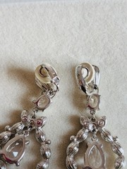 Vintage Swarovski Brand Rhodium Plated Crystal Chandelier Dangle Clip Earrings