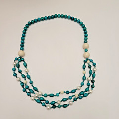 Southwest Style by JTV Turquoise Agate Pearl Multi Strand Endless Necklace ~30″