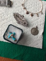 Lot Of Misc. Vintage Jewelry,Cross,Tiger Eye Cufflinks, Bracelets…