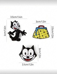 New SET OF 3 FELIX THE CAT Pins MAGIC BAG OF TRIX Brooch BLACK CAT Pin CARTOON