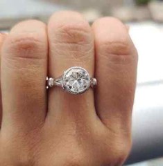 Art Deco Style Round Lab Created Diamond Engagement Bezel Ring 14K White Gold FN