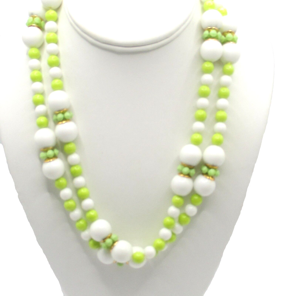 White and Green Vintage Beaded Necklace Hong Kong