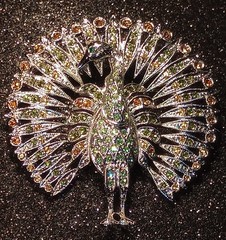Vtg JBK Peacock Bird Brooch Camrose Kross MultiCrystal Animal Figural Pin Jackie