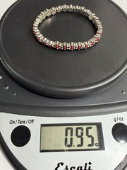 Vintage MONET Silver Tone Red Daisy Flower Stretch Panel Bracelet Costume Boho