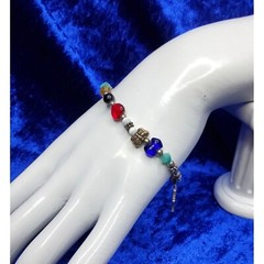 vintage .925 sterling silver cross w/ stones/glass/acrylic and metal beads brace
