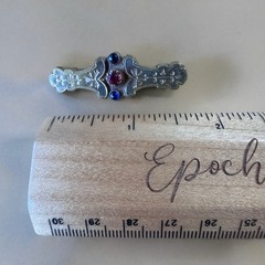 Antique Victorian Revival Gold-Tone Bar Brooch Red Blue Glass Stones c1900