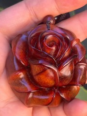 Natural Root Amber Hand Carved Rose Pendant Vintage Estate Jewelry Gift