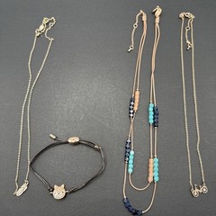 Lot Of Fossil Signed Rose Gold Tone Necklaces And Bracelet Bike Fox Feather J150