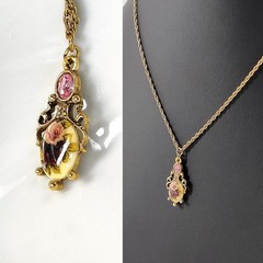 Vintage 1928 Brand Victorian Revival Pendant Necklace 90s Floral Rose Pink 19″
