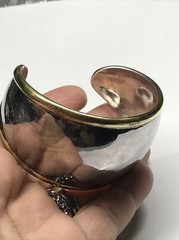 STERLING SILVER SUZANNE ST. CLAIR SIGNED CUFF BRACELET Earrings 53g Copper Trim