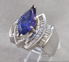 Gem Quality Tanzanite Fine Diamond Heavy 14k White Gold Vintage Statement Ring