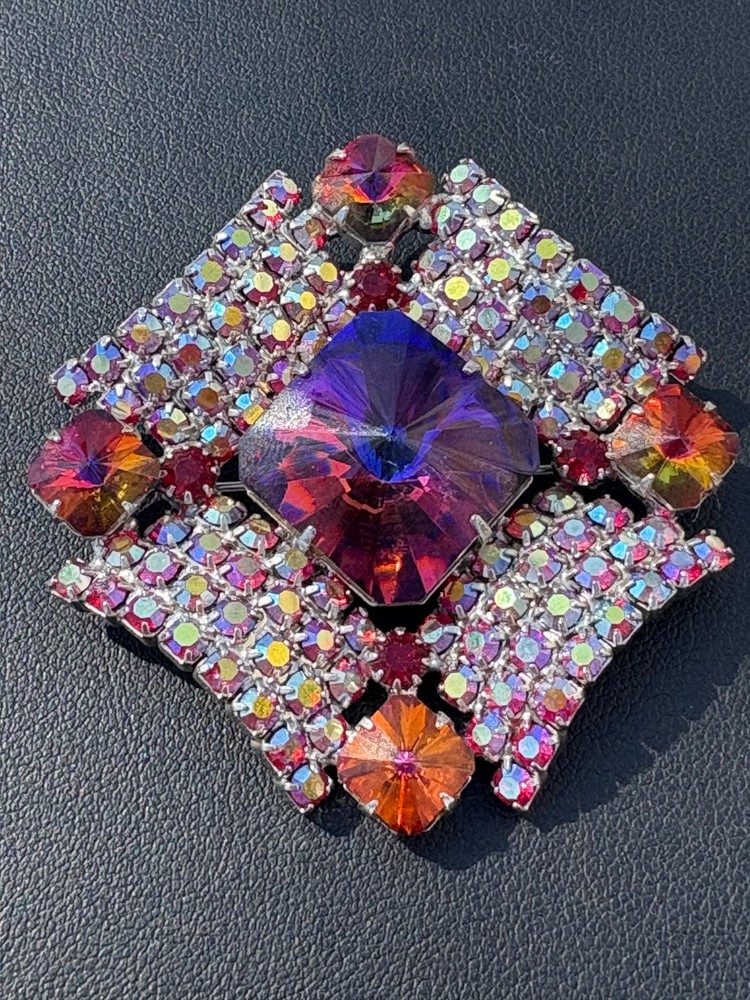 Stunning Vintage Watermelon AB High End Rhinestone Brooch