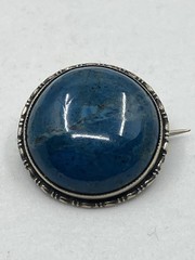 Antique Lapis Lazuli Brooch 1” Round Pin