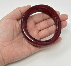 Vintage Chunky Marble Swirl Burgundy Red Asymmetrical Bangle Bracelet 8″ Retro