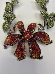 Vintage Kirks Folly Silver Tone Rhinestone Orchid Rhinestone Statement Necklace