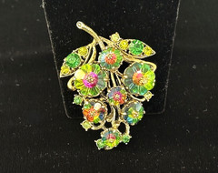 VTG Signed WEISS Gold Tn WATERMELON RIVOLI Rhinestone GRAPES CLUSTER Pin Brooch