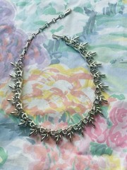 Vintage Lisner Foliage Choker Necklace Silver Tone Leaves Tree Branch Signed