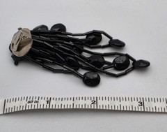 Vtg Black Bead Cha Cha Dangle Clip On Shoulder Duster Earrings Statement 3.25″