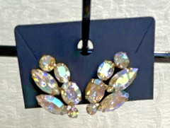 Vintage Mid-Century Aurora Borealis Earring Lot – Set of 2 Pairs: 1 Clip, 1 Stud