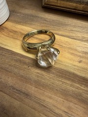 Fun Large Faux Diamond Ring Brooch Pin Goldtone