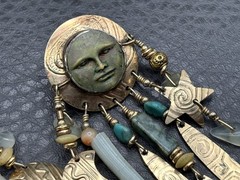 Tabra Gold Filled Man in Moon Face Turquoise Dangle Earrings Boho Celestial