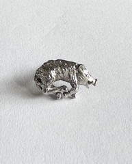 Vintage 3D Silver Tone Razorback Wild Boar Tie Tack with Security Button Chain
