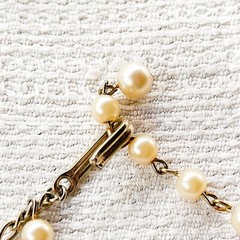 Vintage 1950s Faux Pearl Station Necklace Gold Tone Chain Romantic Cottagecore