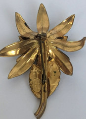 Vintage Gold Tone Black Silver Enamel Brooch Pin Floral Made In Austria 2.3/8in