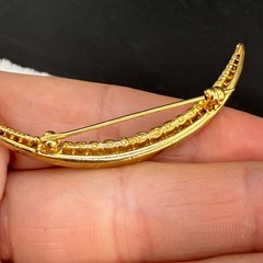 Vintage Crescent Moon Brooch Gold Tone Orange Coral?