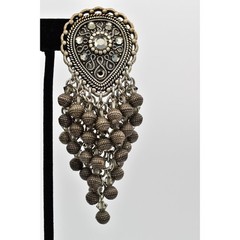 Vintage Statement Crystal Beaded Fringe Clip On Earrings Dangle Waterfall BinBB