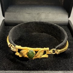 Elegant Custom Vintage 12k Yellow Gold Filled Bracelet, Bamboo Motif, Jade? OOAK