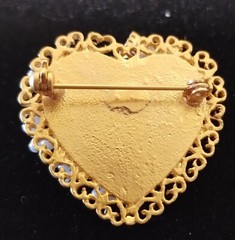 Sweet Little Love Heart with Heart Trim Border Pastel Flowers Pin/ Brooch #195