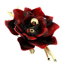 Vintage CORO Red Black Enamel Flower Pin Brooch Floral Statement Signed 3 1/8″