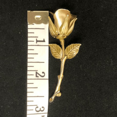 vintage long stem rose brushed gold tone enamel painted brooch 2.5 inches