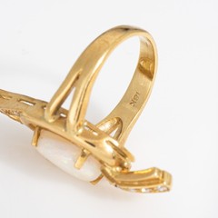 70s Opal Diamond Abstract Ring Sz 5 Vintage 18k Gold Cocktail Fine Jewelry