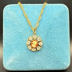Custom Vintage 1950s Rhinestone Cameo on Vtg Loose Link Rope Chain Necklace,OOAK
