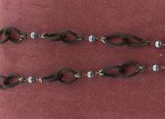 Gun Metal Link Woven Chain Link Gray Faux Pearl Fringe Long Pendant Necklace