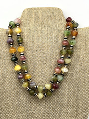 Vintage Boho Faux Stone Beaded Necklace Multicolor Plastic Beads