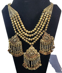 Vtg Boho Tribal Chandelier Charm Collar Ethnic Statement Brass Tone Necklace Art