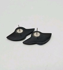 Lady in Hat Acrylic Pierced Earrings Art Deco Black and White Vintage 1 in