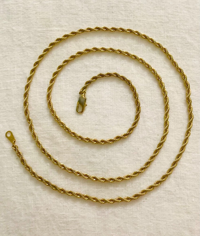 Vintage 14KGP Gold Plated 4mm Rope Chain Necklace 30″ Long Heavy Twist * Estate
