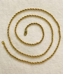 Vintage 14KGP Gold Plated 4mm Rope Chain Necklace 30″ Long Heavy Twist * Estate