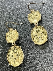 Vintage 2” Yellow Faceted Lucite White Lace Metal Dangle Earrings