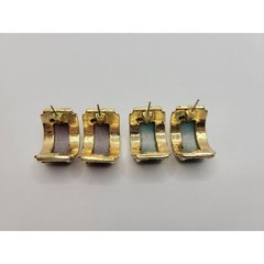 Chunky Weekender Half Hoop Earrings LOT 2 Teal Brown Vintage Post Pierced 1990s